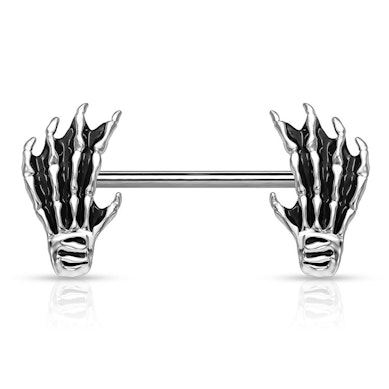 Nipple barbell with skeleton hands