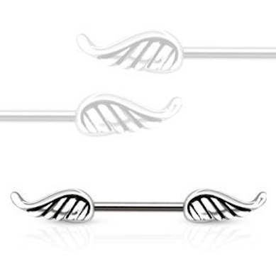 Nipple barbell with angel wings
