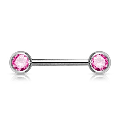 Nipple barbell with gems in your choice of color.-Hot pink