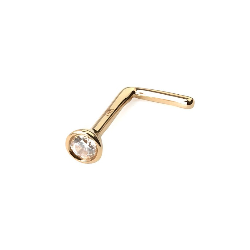 14k gold nose ring with bezel-set crystal gem Body Jewelry