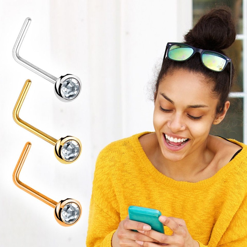 14k gold nose ring with bezel-set crystal gem Piercings