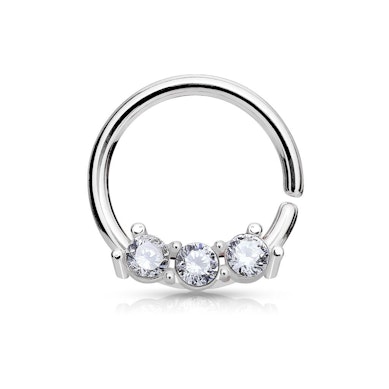 Lille septumpiercing med små sten-8 mm.-Blank-Klar-3 sten