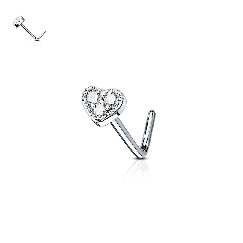 Nose ring with heart and three stones Piercings