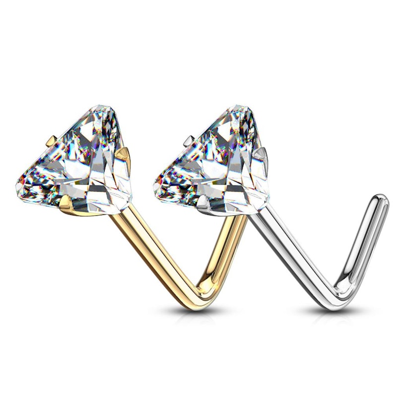 Nose ring made of 14k gold with triangular gem Piercings