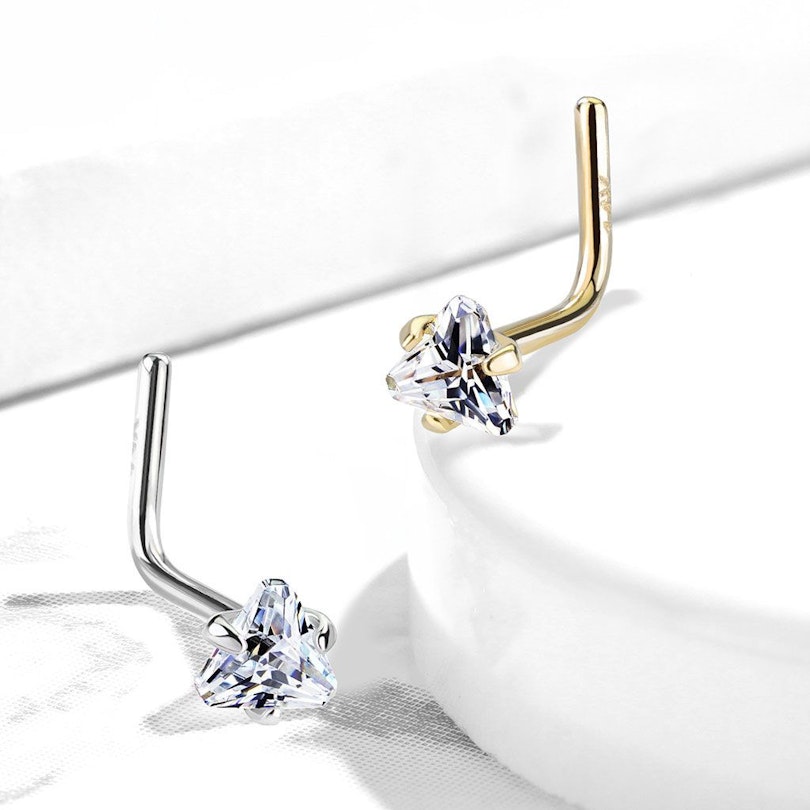 Nose ring made of 14k gold with triangular gem Body Piercing