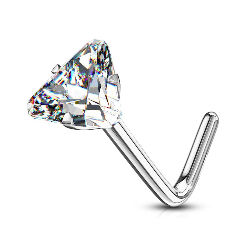 Nose ring made of 14k gold with triangular gem Body Piercing