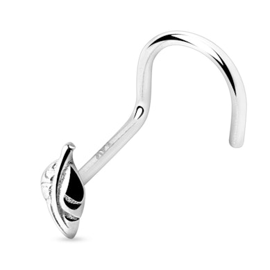 Nose screw made of solid 14k gold with leaf