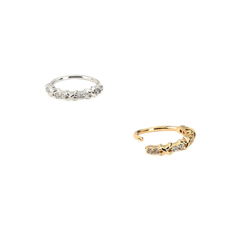 Twist ring with criss-cross design with pavé stones Body Jewelry