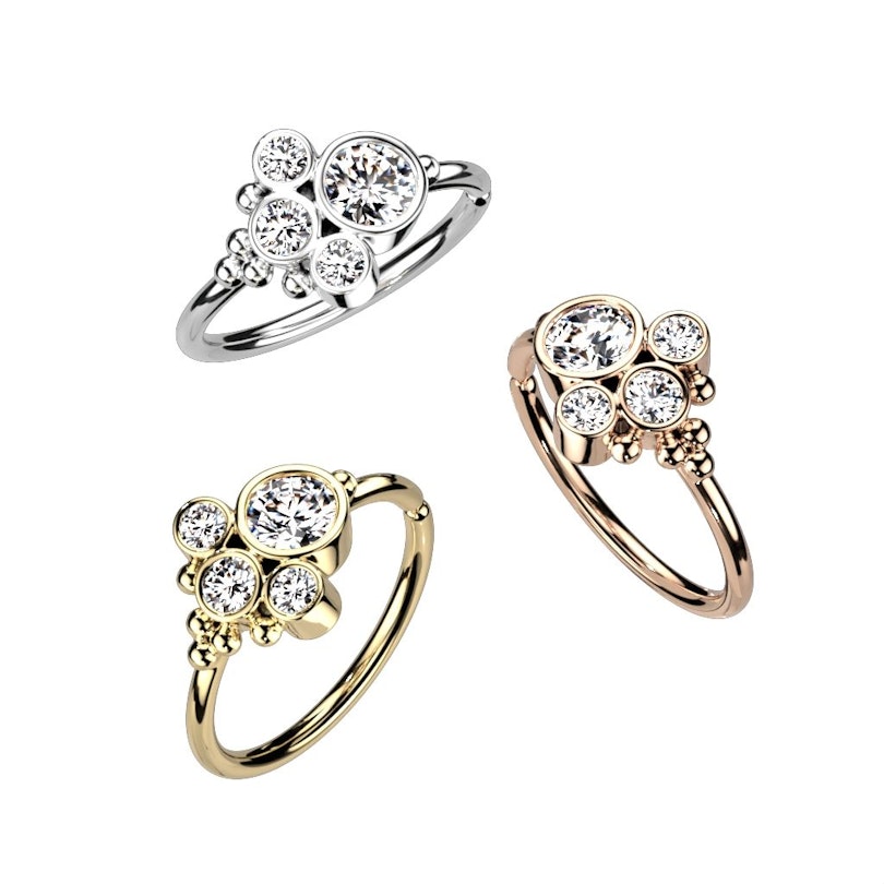 Twist ring with round stone ball cluster design Body Piercing