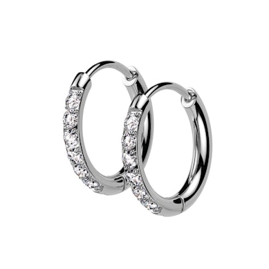 Pair of surgical steel huggie hoops with gemstones