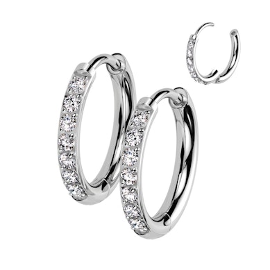 Pair of titanium huggie rings with gemstones