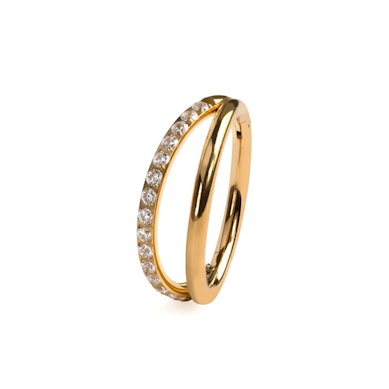 Titanium double ring with stones on one band