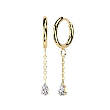 Pair of huggie hoops with teardrop dangle