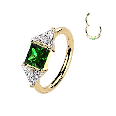 Titanium ring with central green stone
