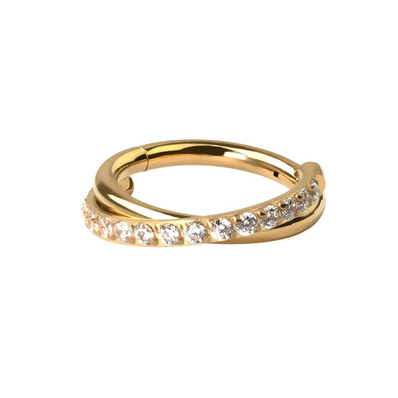 Hinged segment ring with stone-paved crossover arch Piercing Jewelry