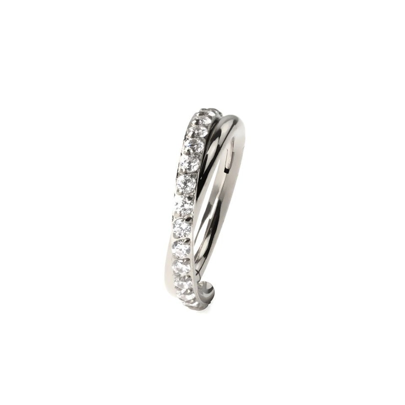 Hinged segment ring with stone-paved crossover arch Body Jewelry