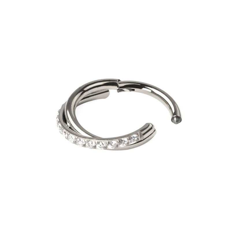 Hinged segment ring with stone-paved crossover arch Piercing Jewelry