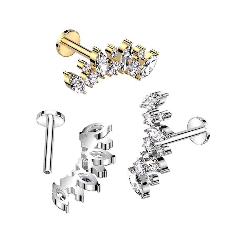 Titanium labret with marquise and round cut gem stones Piercing Jewelry
