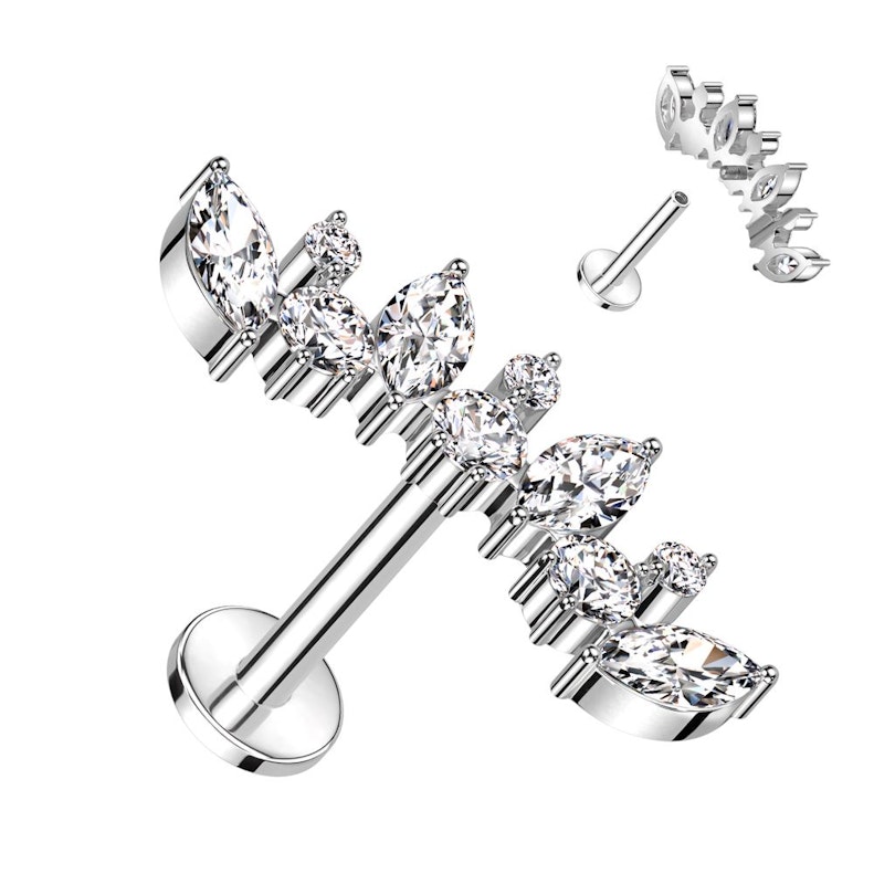 Titanium labret with marquise and round cut gem stones Piercing
