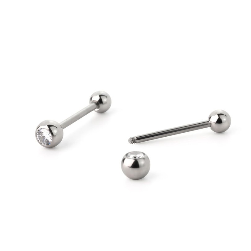 Tongue barbell made of surgical steel in your choice of gem color Body Piercing