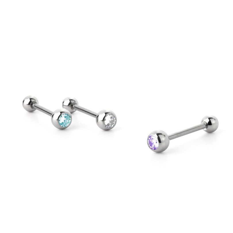 Tongue barbell made of surgical steel in your choice of gem color Body Piercing