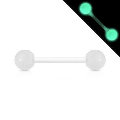 Tongue barbell in 6 glow in the dark colors