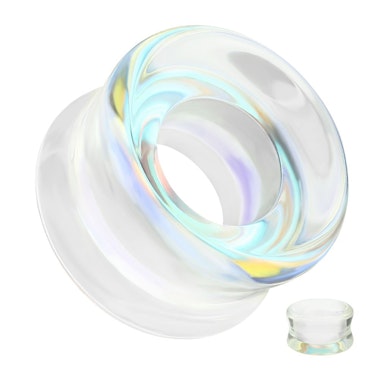 Glass double flare tunnel with aurora borealis effect