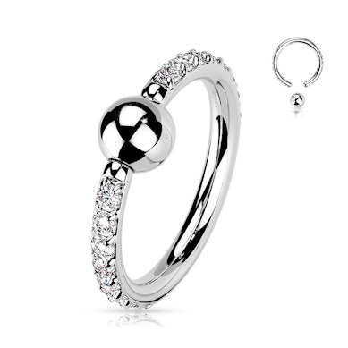Titanium captive bead ring with CZ stones on each side