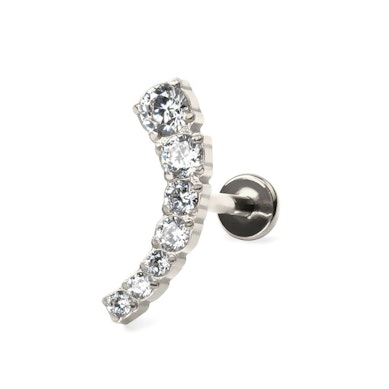Titanium push-in labret with curving top and stones