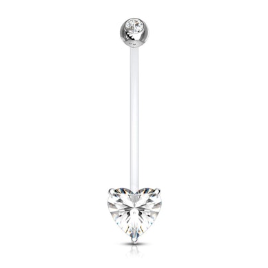 Pregnancy belly ring made of PTFE with heart-shaped gem