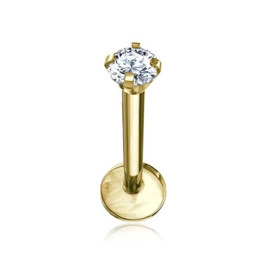 Labret made of 14k gold with internal thread and gem