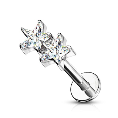 Labret with internal thread and two CZ stars