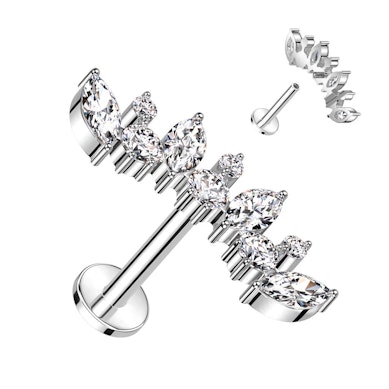 Titanium labret with marquise and round cut gem stones