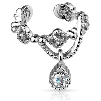 Ear cuff with studded teardrop dangle