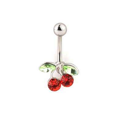 Belly button ring with red cherries