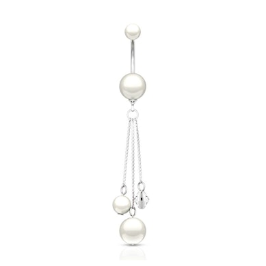 Belly button ring with acrylic pearl beads and dangle