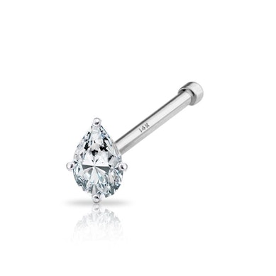 14k gold nose stud with drop-shaped stone