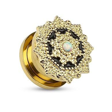 Plug with detailed front and opal stone