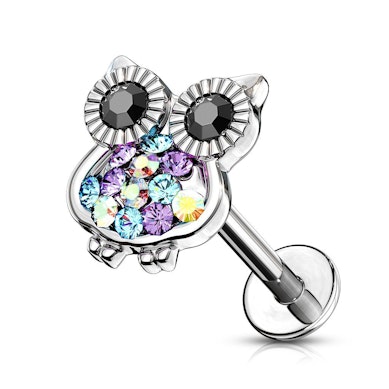 Labret with studded owl and internal thread