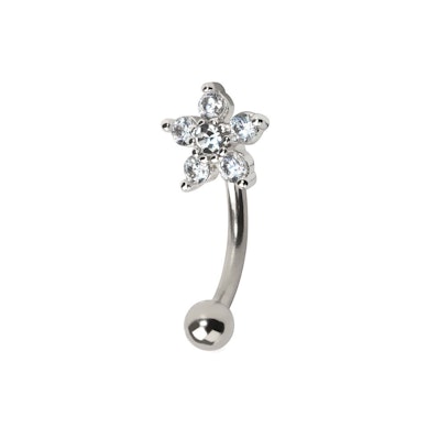 Curved barbell with studded flower