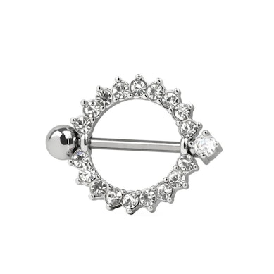 Nipple shield in round shape with clear gems