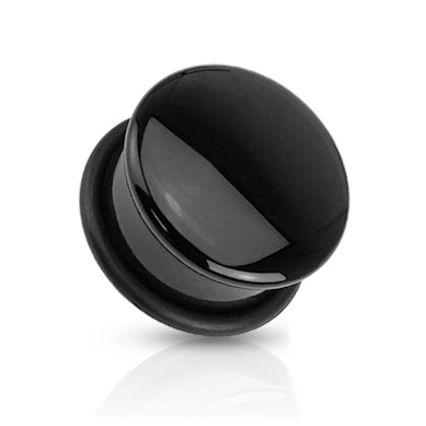Flared plug made of black agate