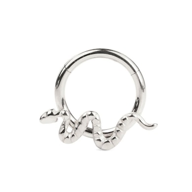 Hinged ring made of titanium with a snake