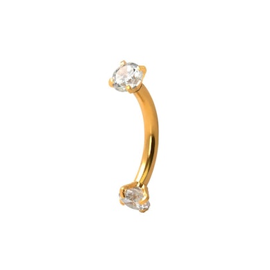 Curved barbell internally threaded with round gems