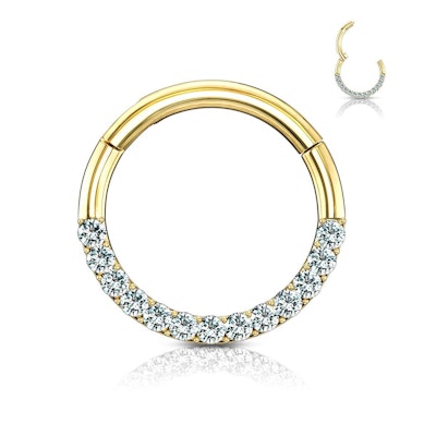 Clicker ring made of solid 14k gold with zirconia channel