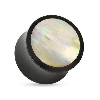 Plug made of organic horn with mother of pearl lid
