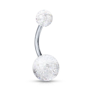 Belly button ring made of titanium with glitter balls