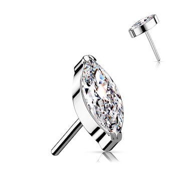Titanium threadless push-in top with marquise stone