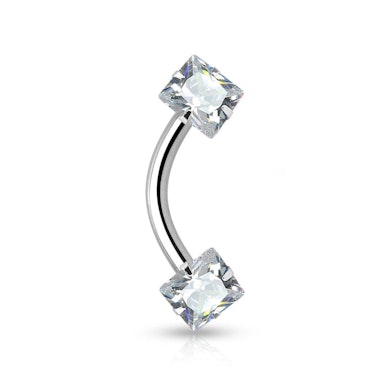 Curved barbell internally threaded with square gems