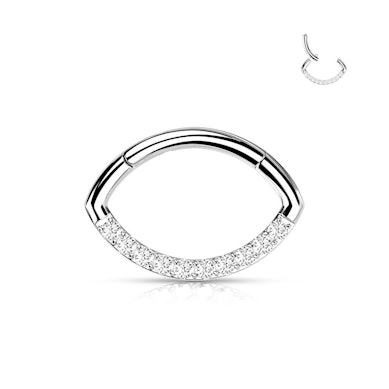 Hinged ring with oval shape and row of stones